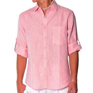 NEW BOHIO dye linen long sleeve shirt in orange